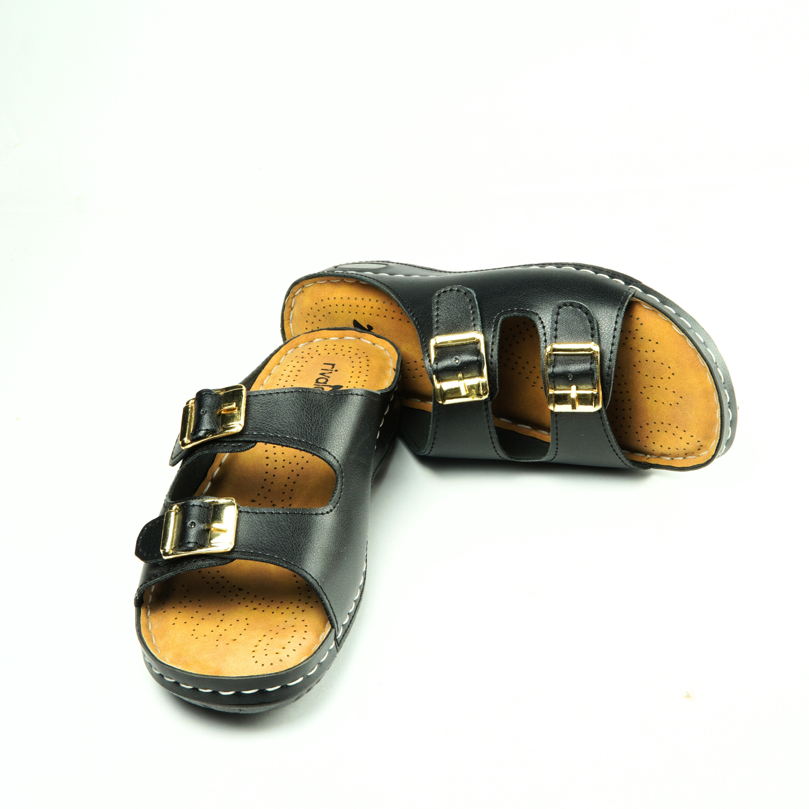 Rivaloom Women’s Comfortable Ortho Soft Sole Slippers | Double Strap Buckle Flats