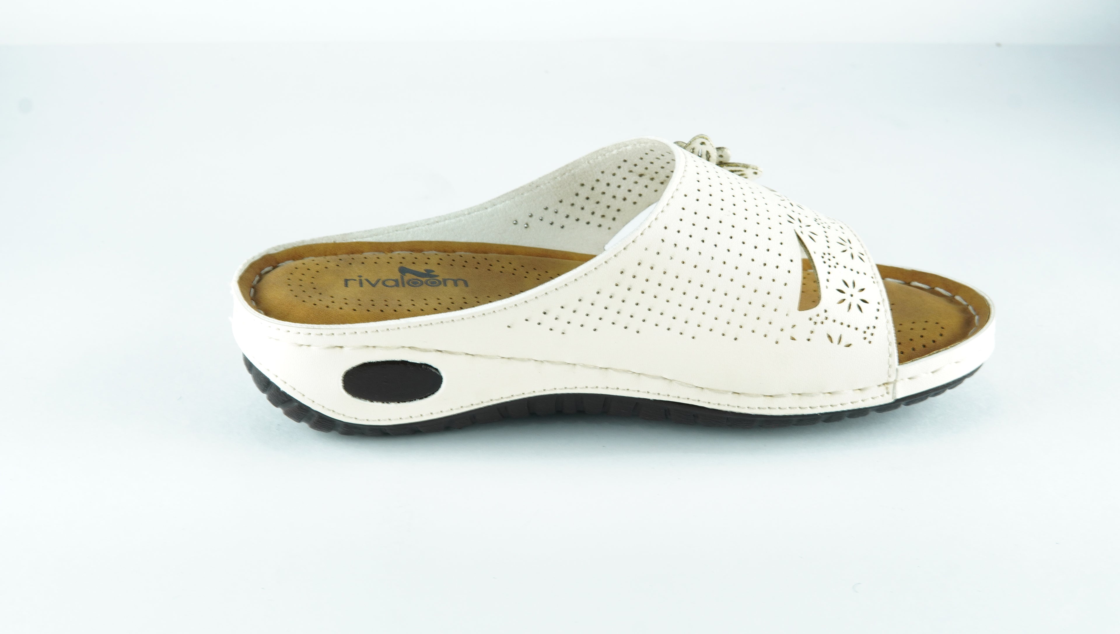 Rivaloom Women’s Off white Floral Laser-Cut Open Toe Flats