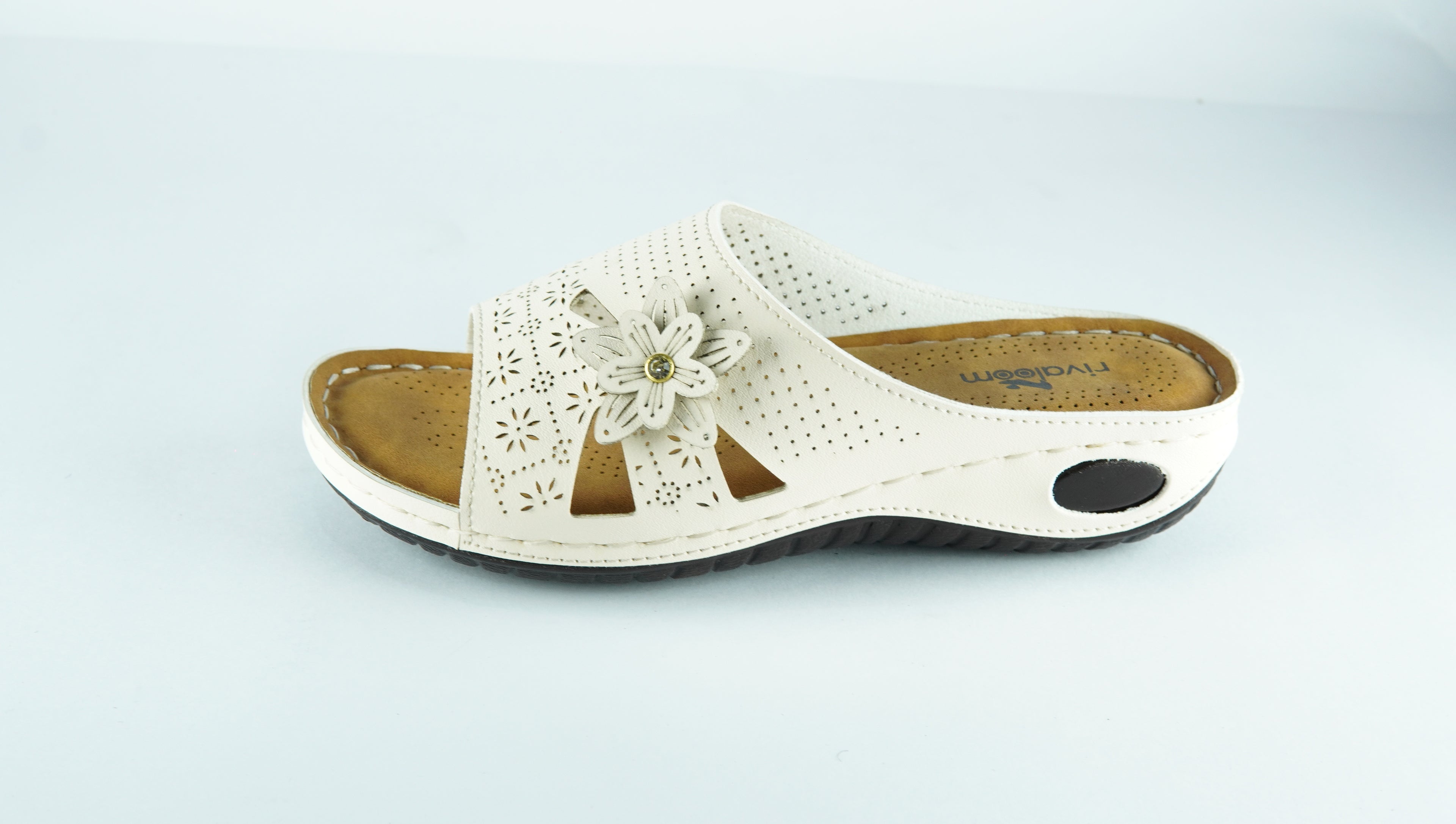 Rivaloom Women’s Off white Floral Laser-Cut Open Toe Flats