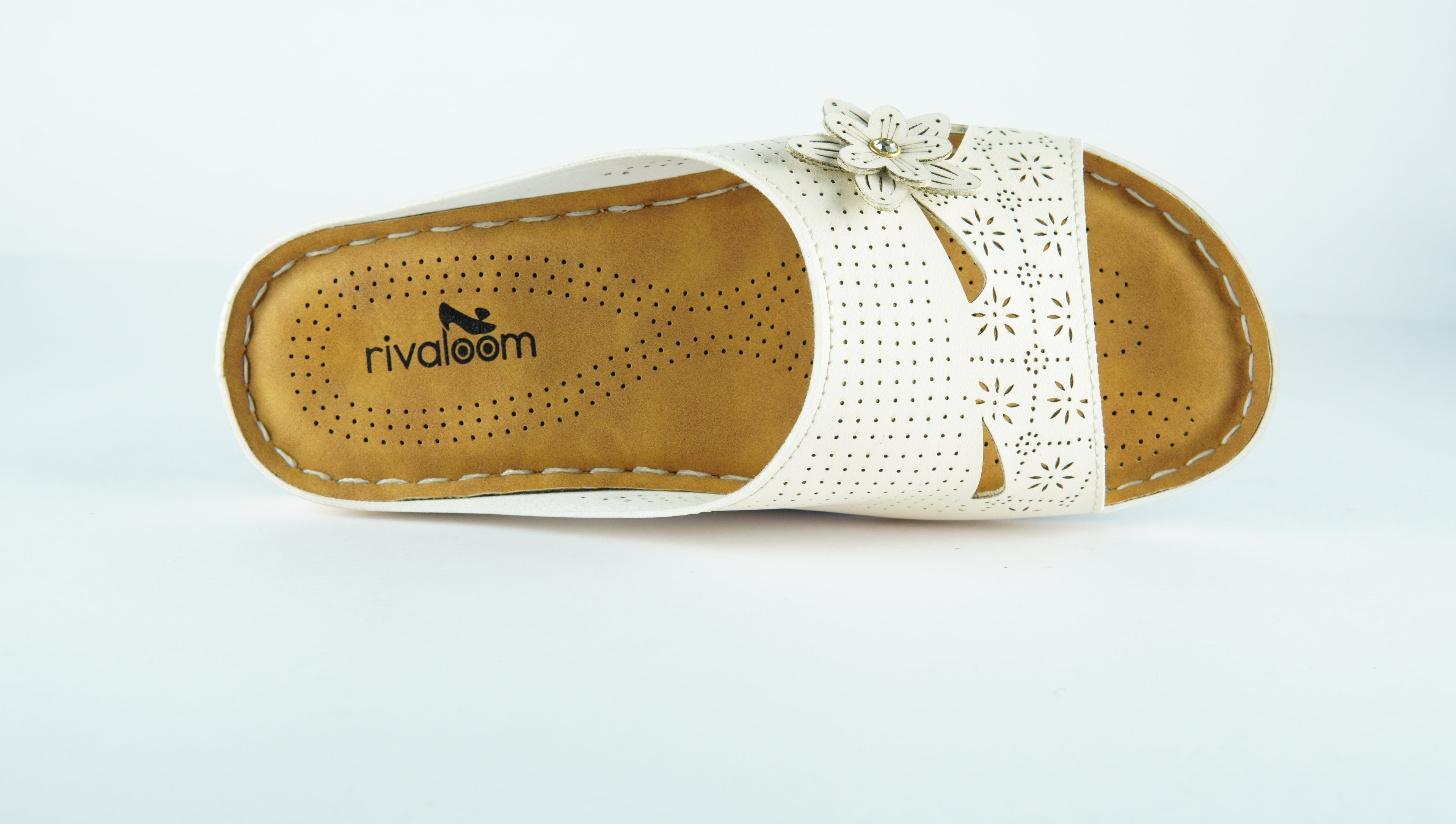 Rivaloom Women’s Off white Floral Laser-Cut Open Toe Flats