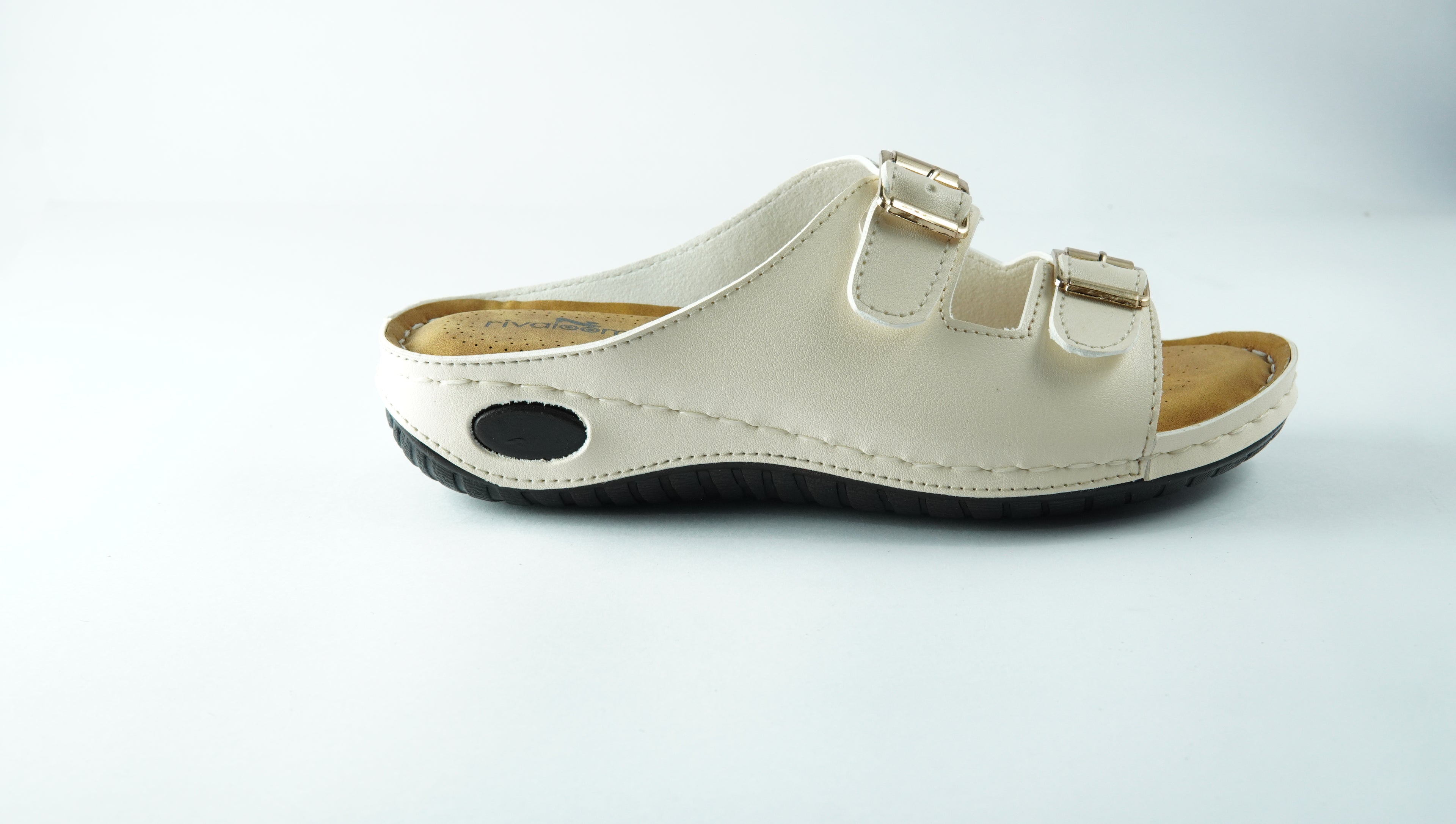 Rivaloom Women’s Stylish White Double Buckle Flats