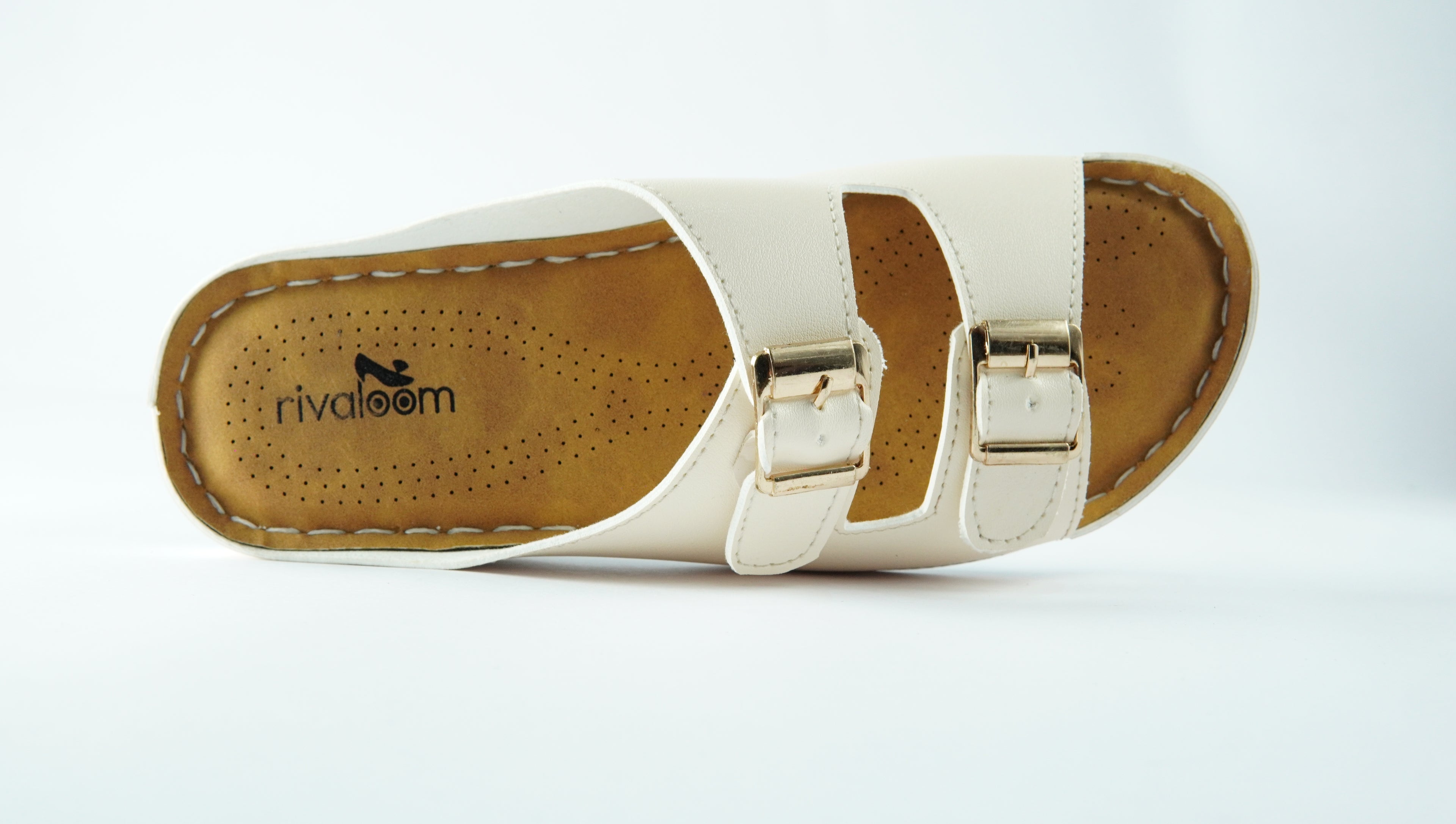 Rivaloom Women’s Stylish White Double Buckle Flats