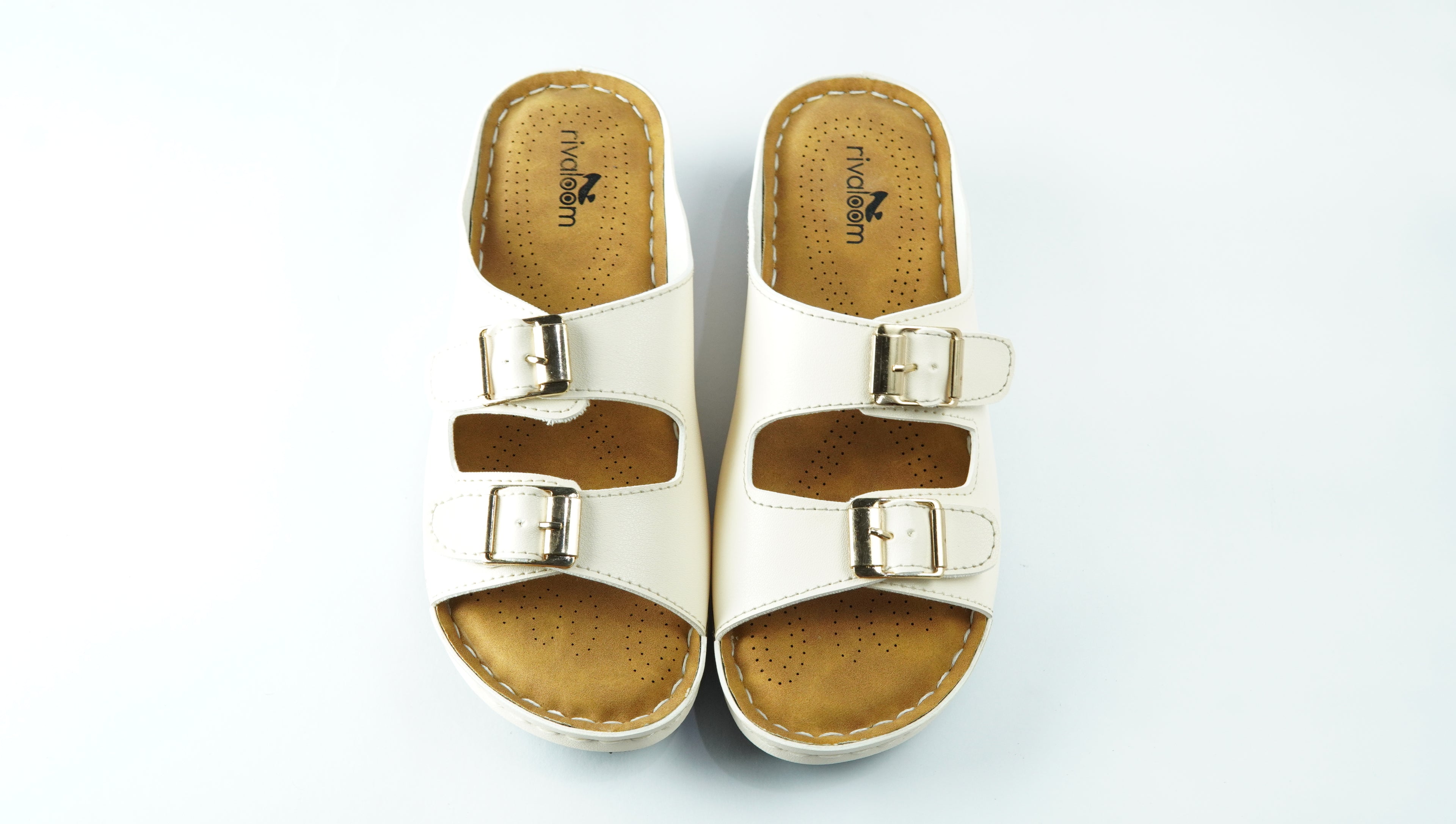 Rivaloom Women’s Stylish White Double Buckle Flats