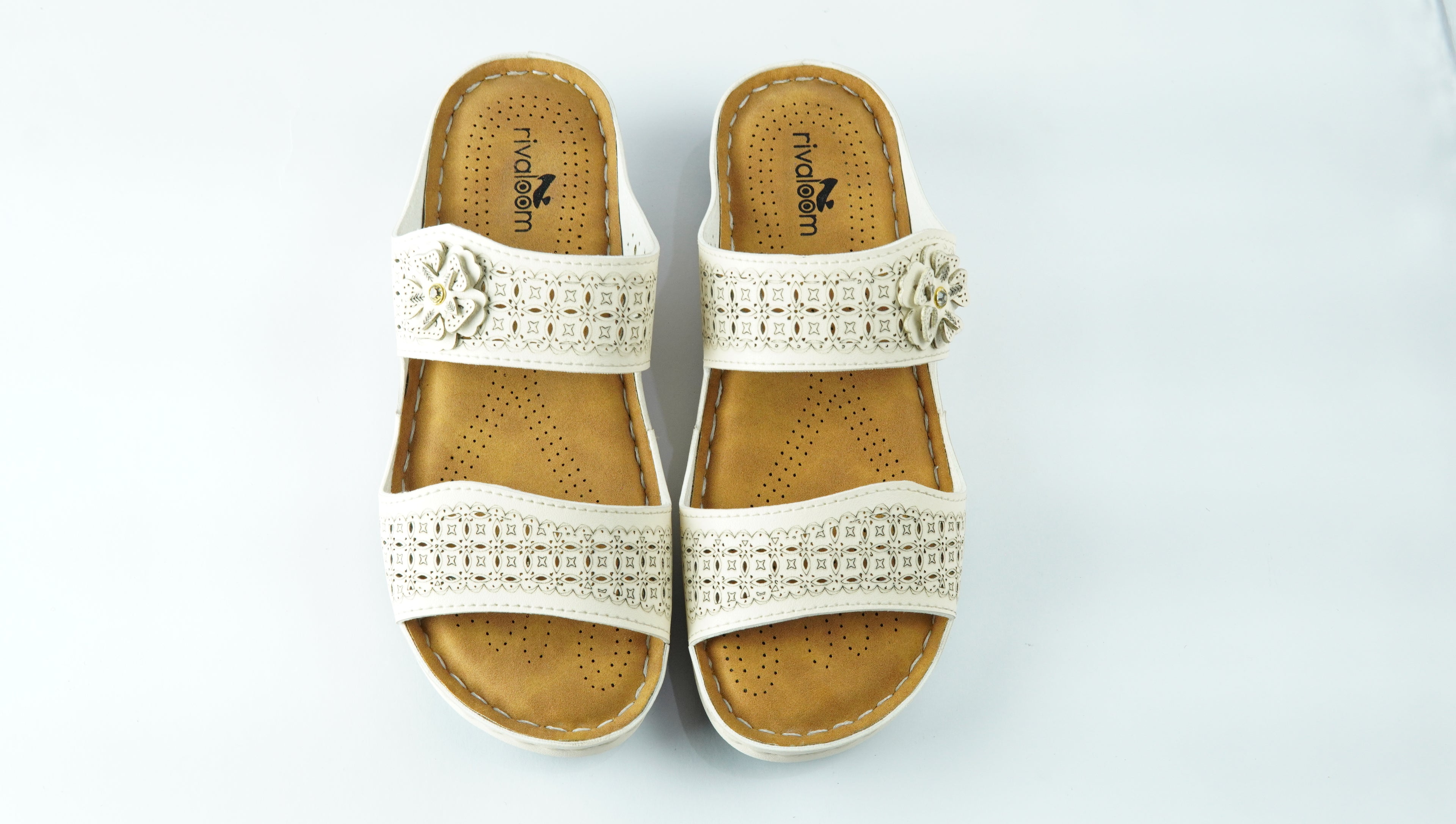 Rivaloom Women’s Casual White Double Strap Flats with Laser Cuts