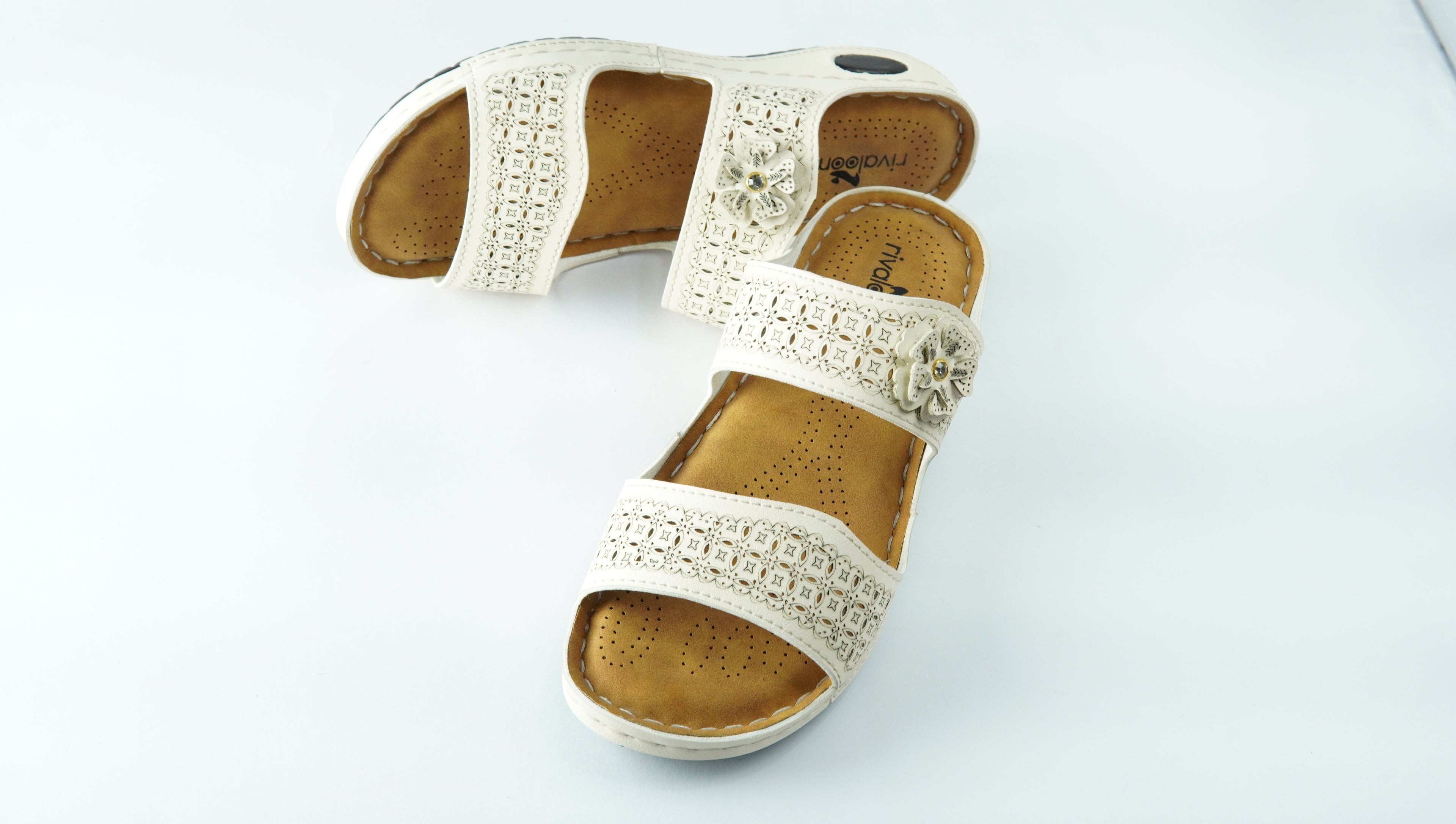 Rivaloom Women’s Casual White Double Strap Flats with Laser Cuts