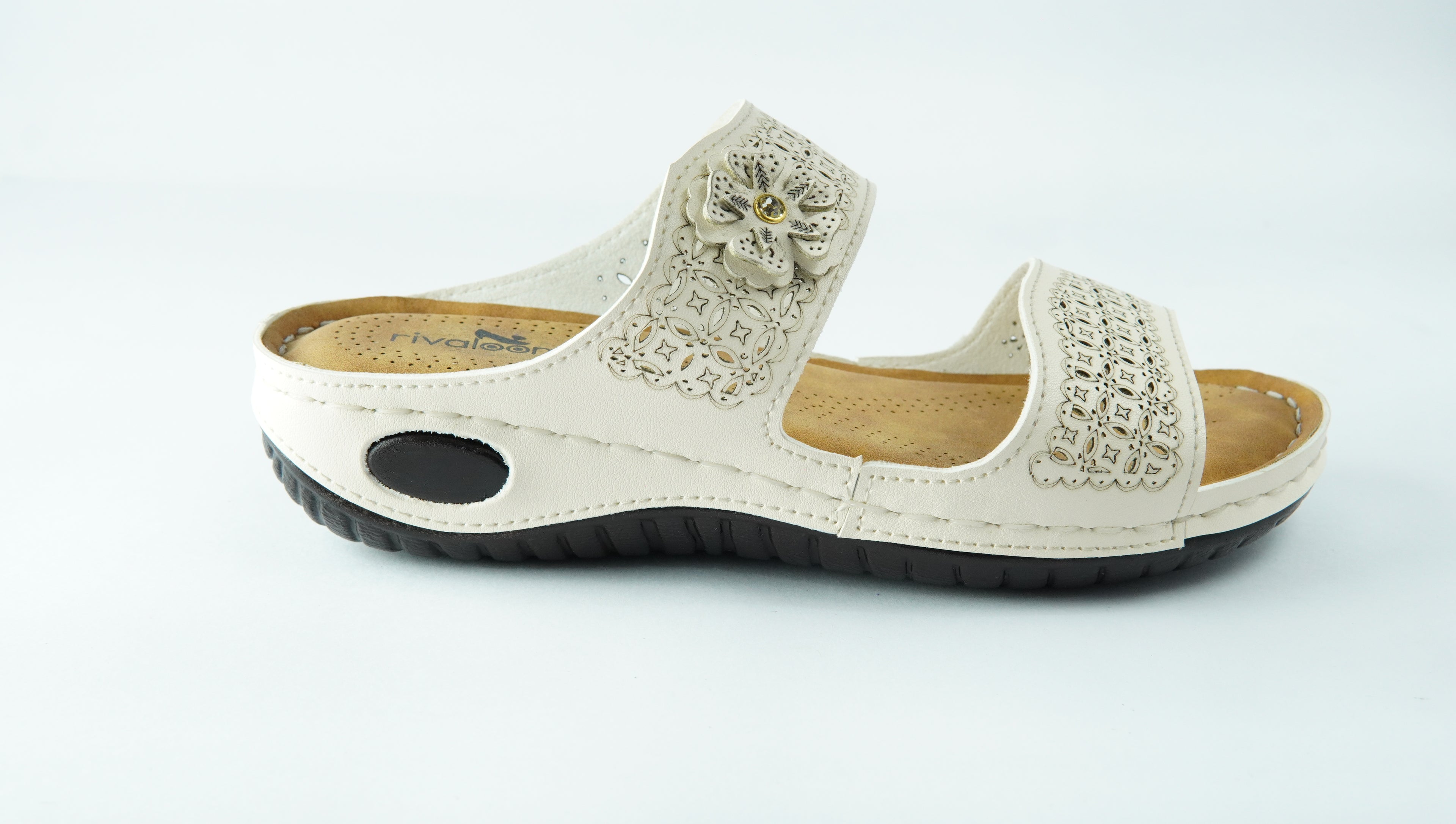 Rivaloom Women’s Casual White Double Strap Flats with Laser Cuts