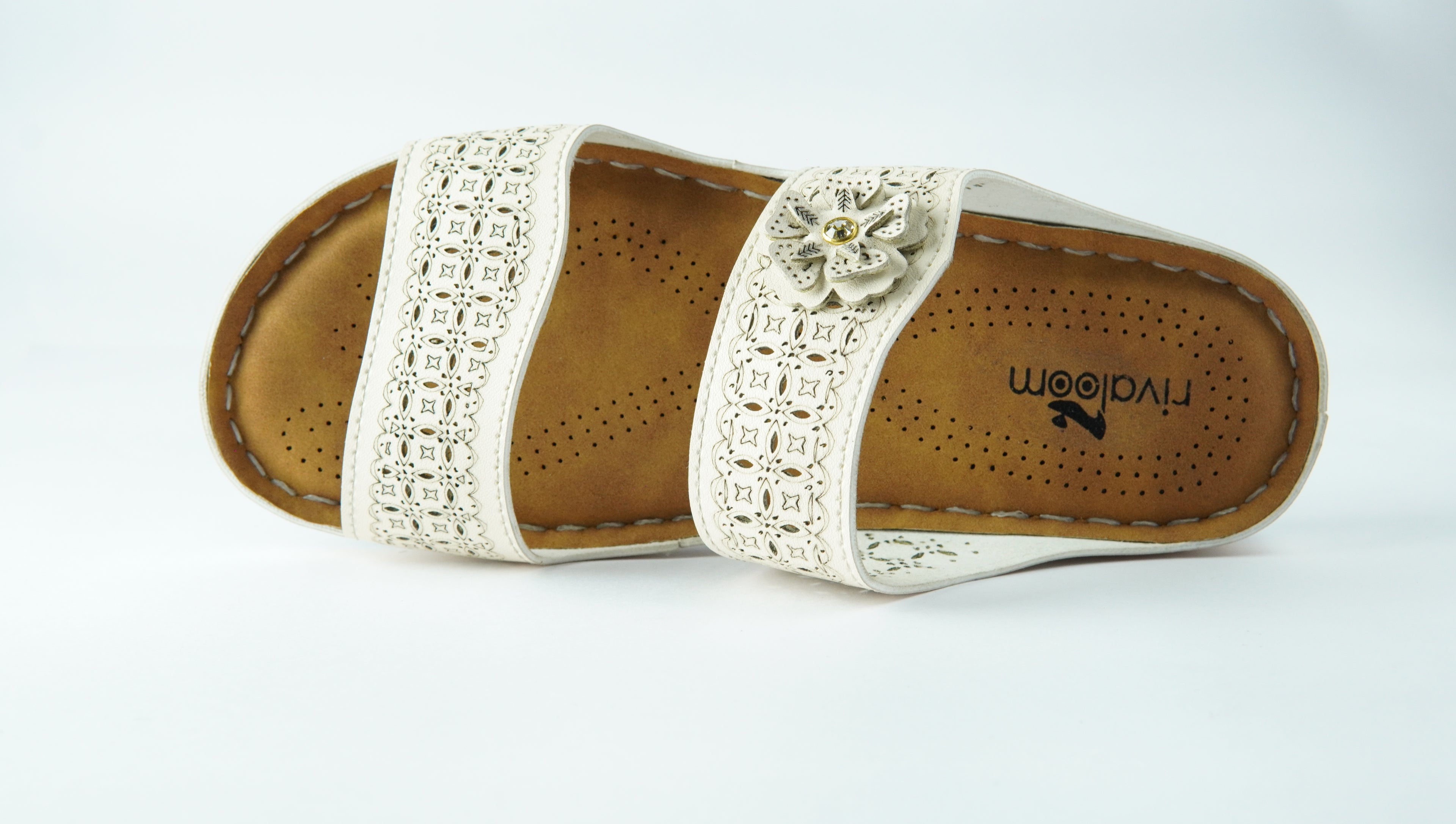 Rivaloom Women’s Casual White Double Strap Flats with Laser Cuts