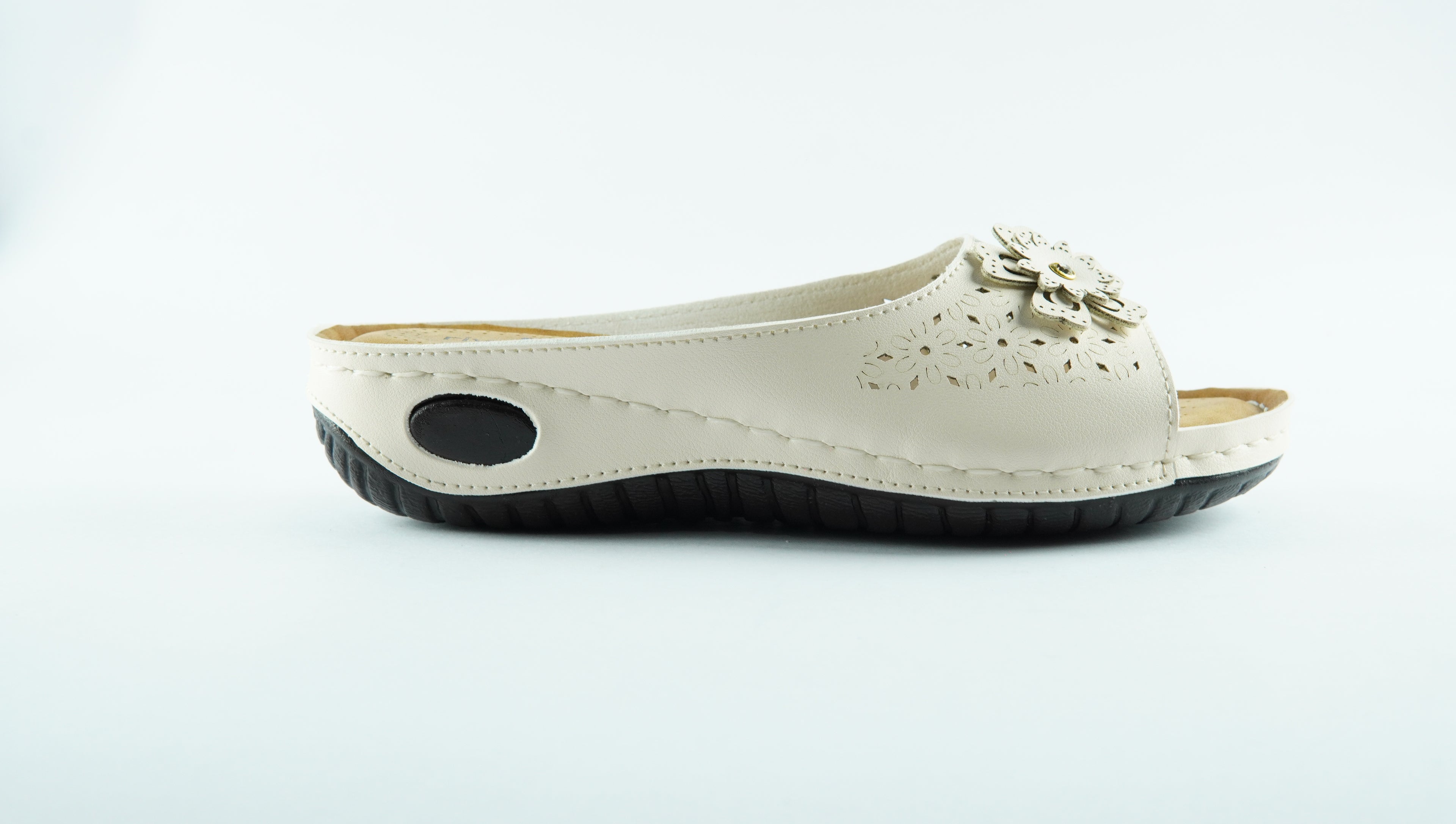 Rivaloom Stylish Comfort Off white Slippers with Flower Design