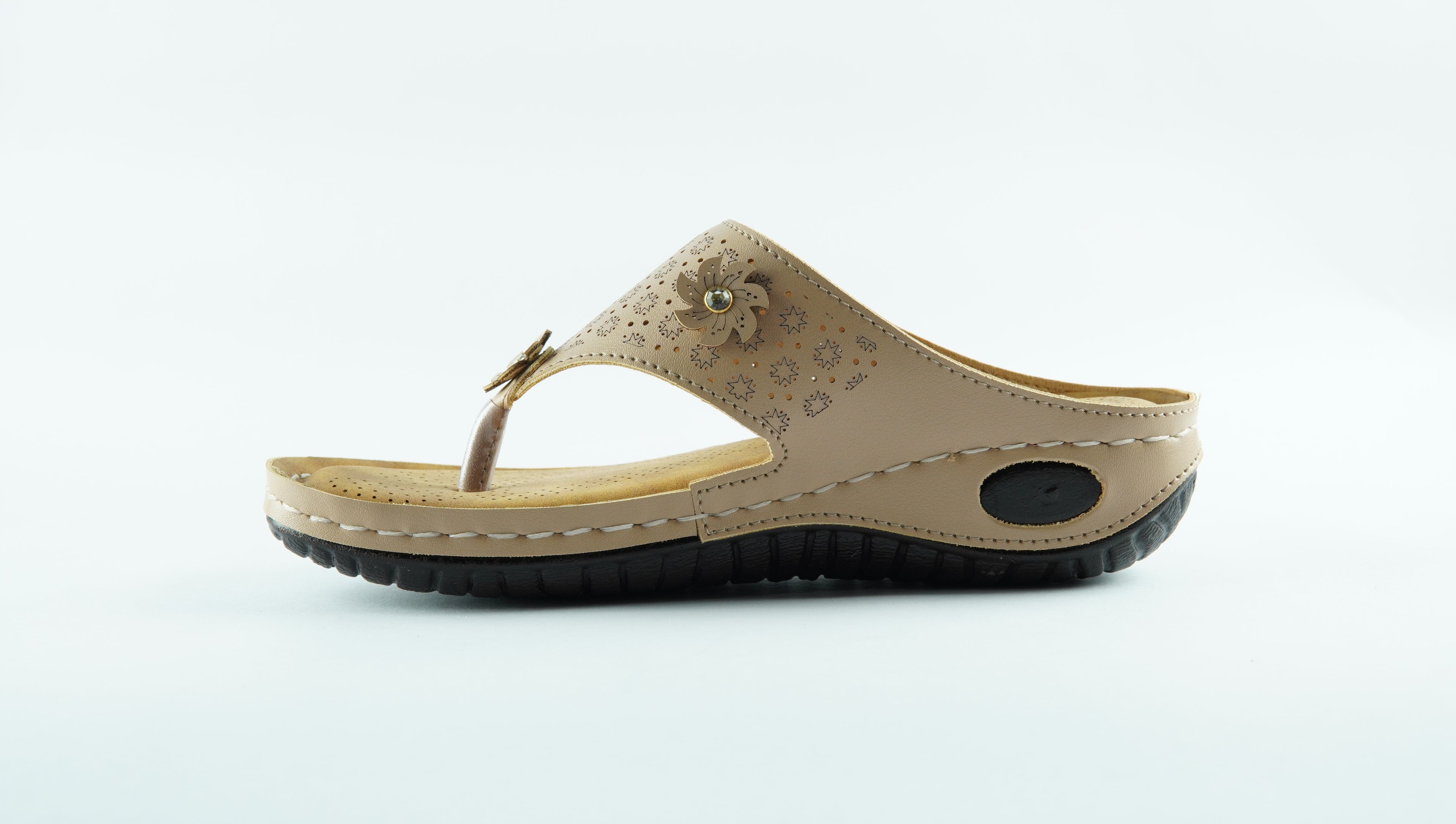 Rivaloom Beige Floral Embellished Comfort Flats With Laser Cuts