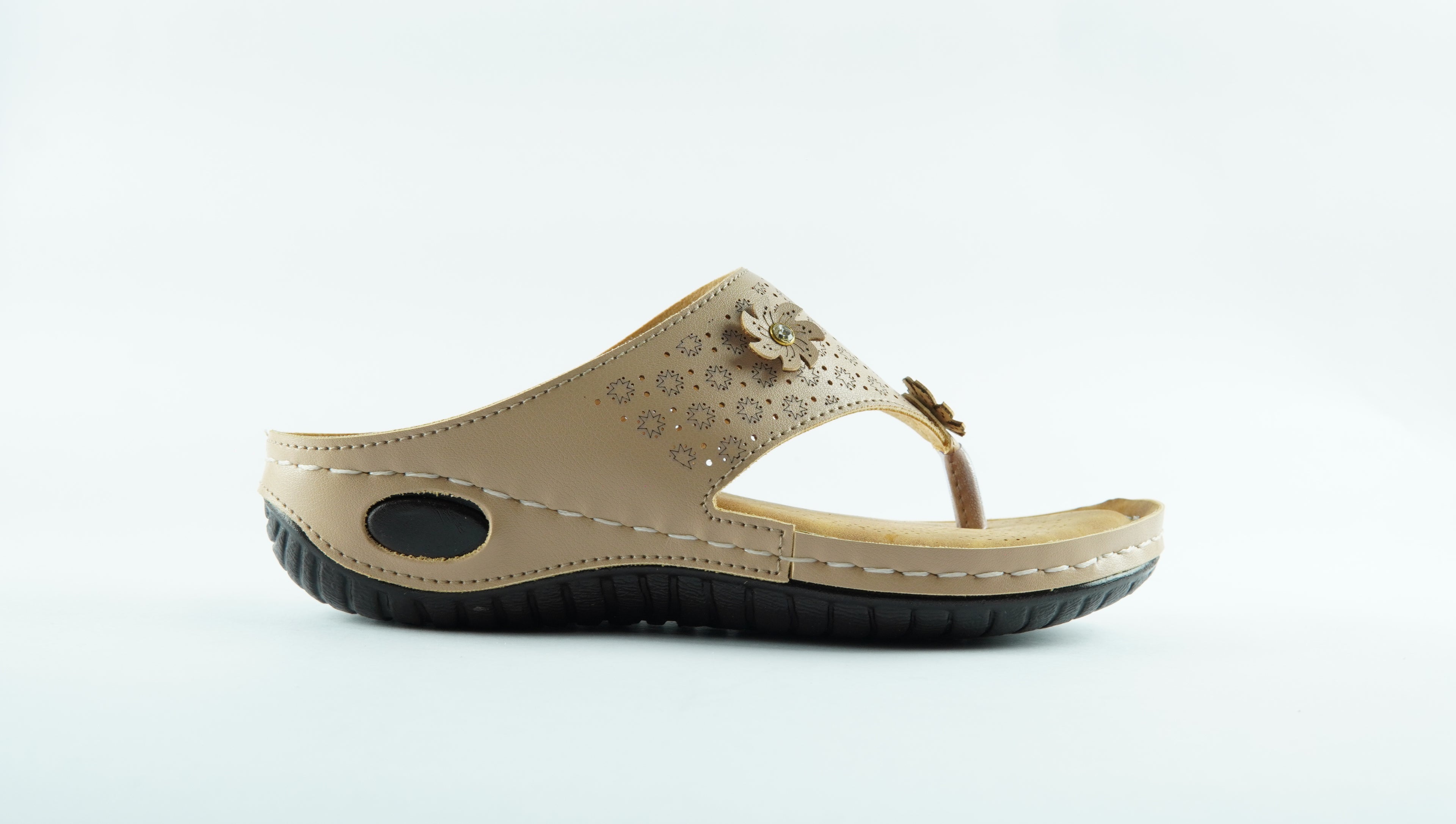 Rivaloom Beige Floral Embellished Comfort Flats With Laser Cuts