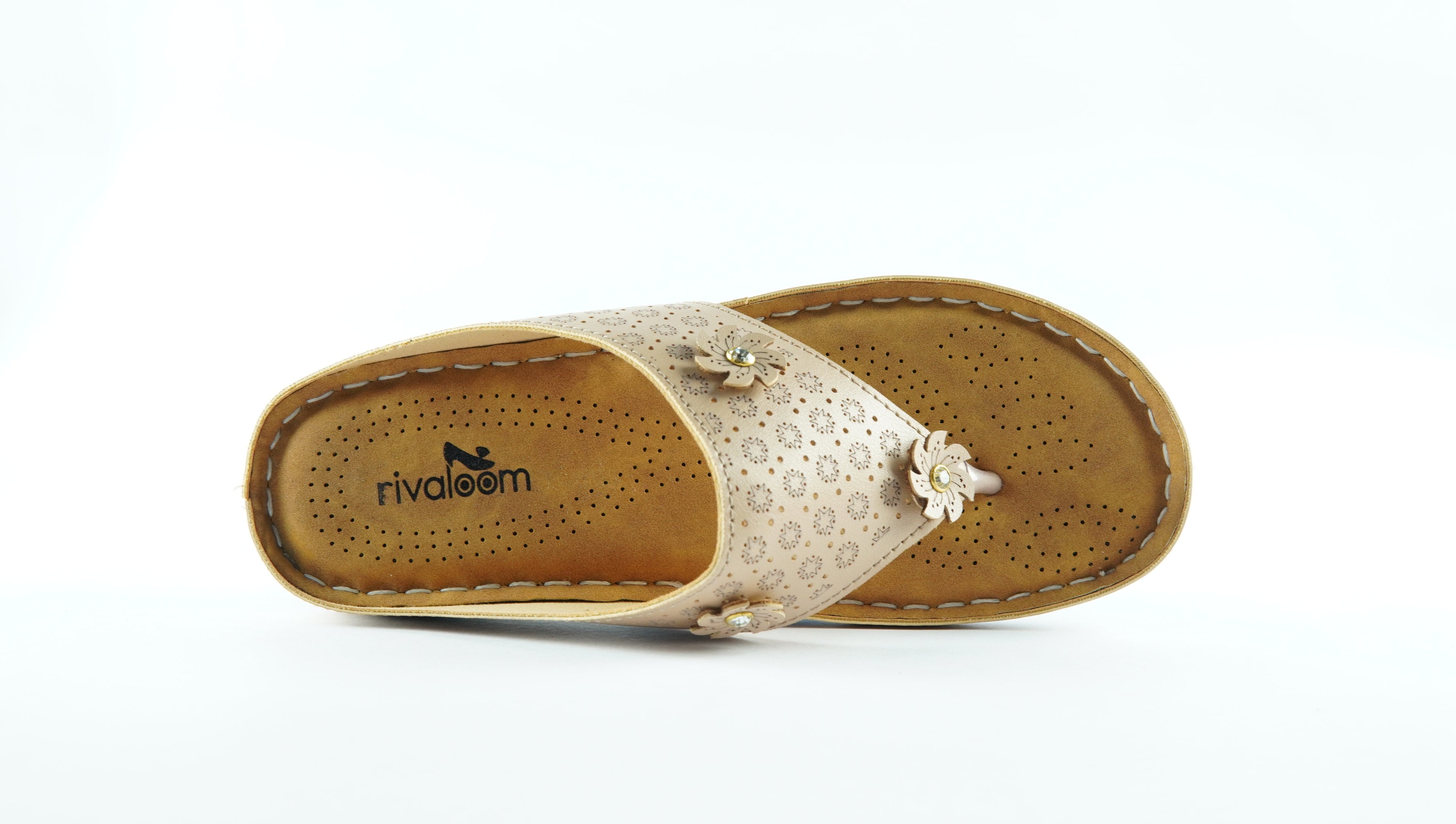 Rivaloom Beige Floral Embellished Comfort Flats With Laser Cuts
