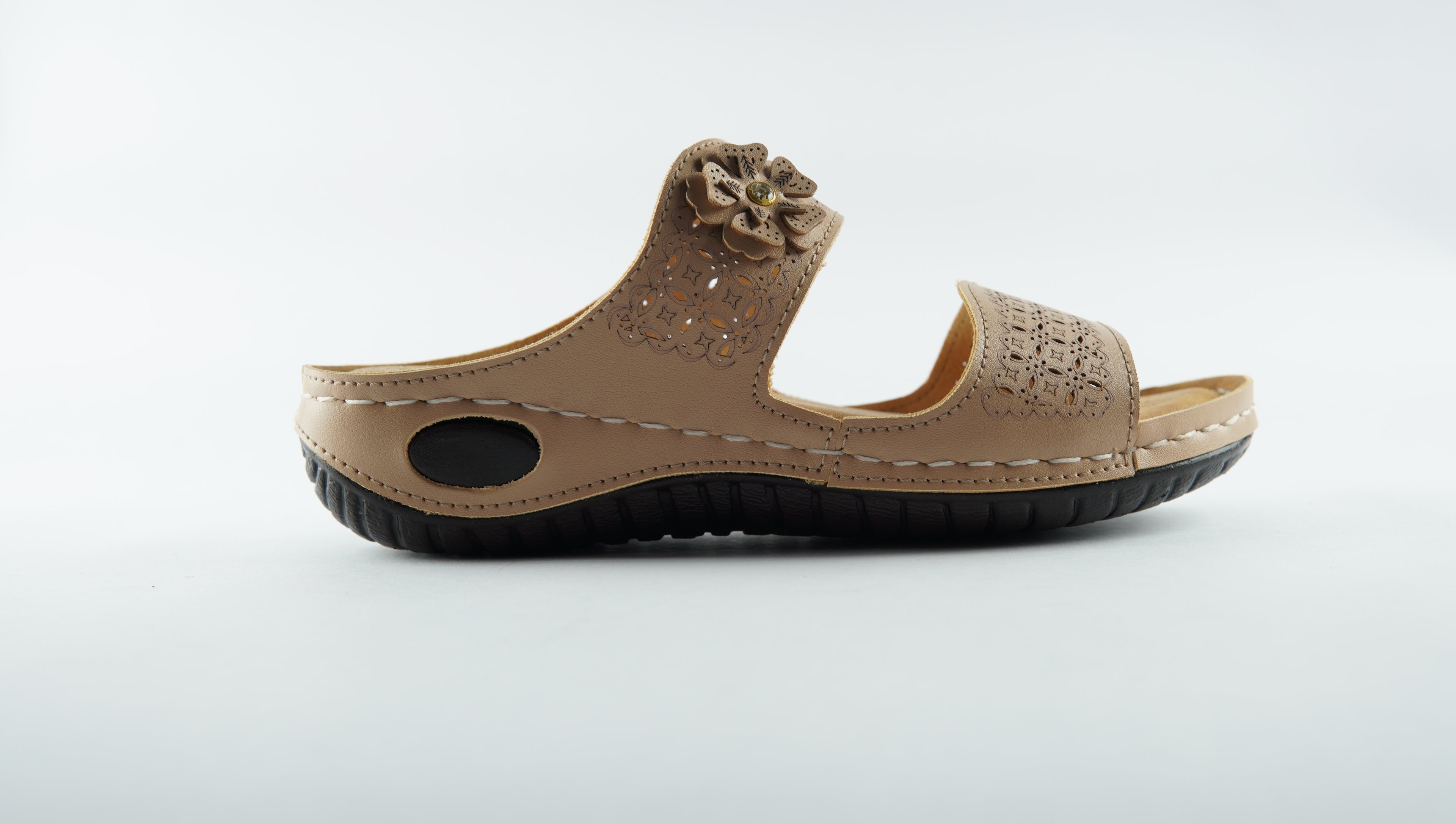 Rivaloom Women’s Casual Beige Double Strap Flats with Laser Cuts