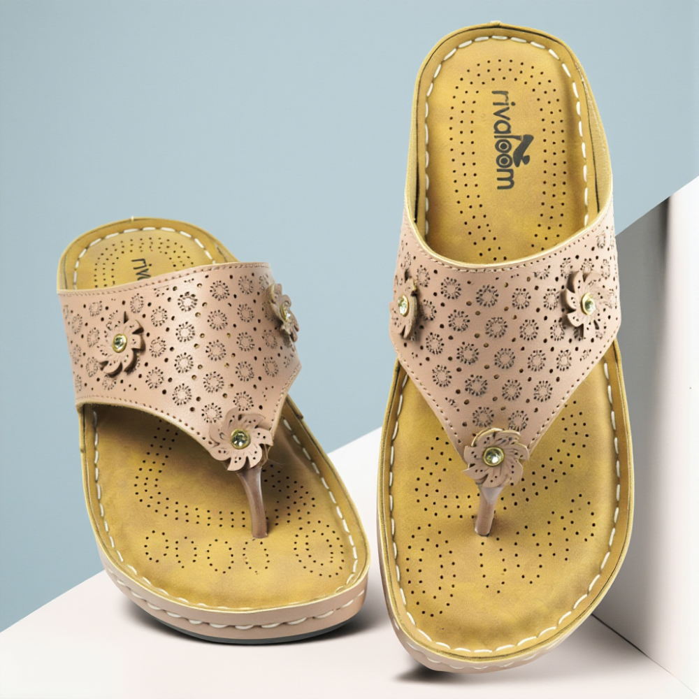 Rivaloom Hot Pink Floral Embellished Comfort Flats With Laser Cuts Sandals for Women | Anti-Slip Lightweight Soft Sole Slippers |