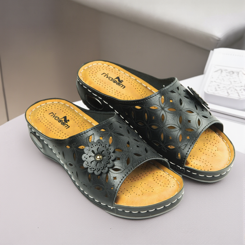 Rivaloom Women Soft Sole Comfort Slip-On Sandals | Lightweight Orthopedic Casual Flats for Daily Wear | Trendy Cut-Out Design Footwear"