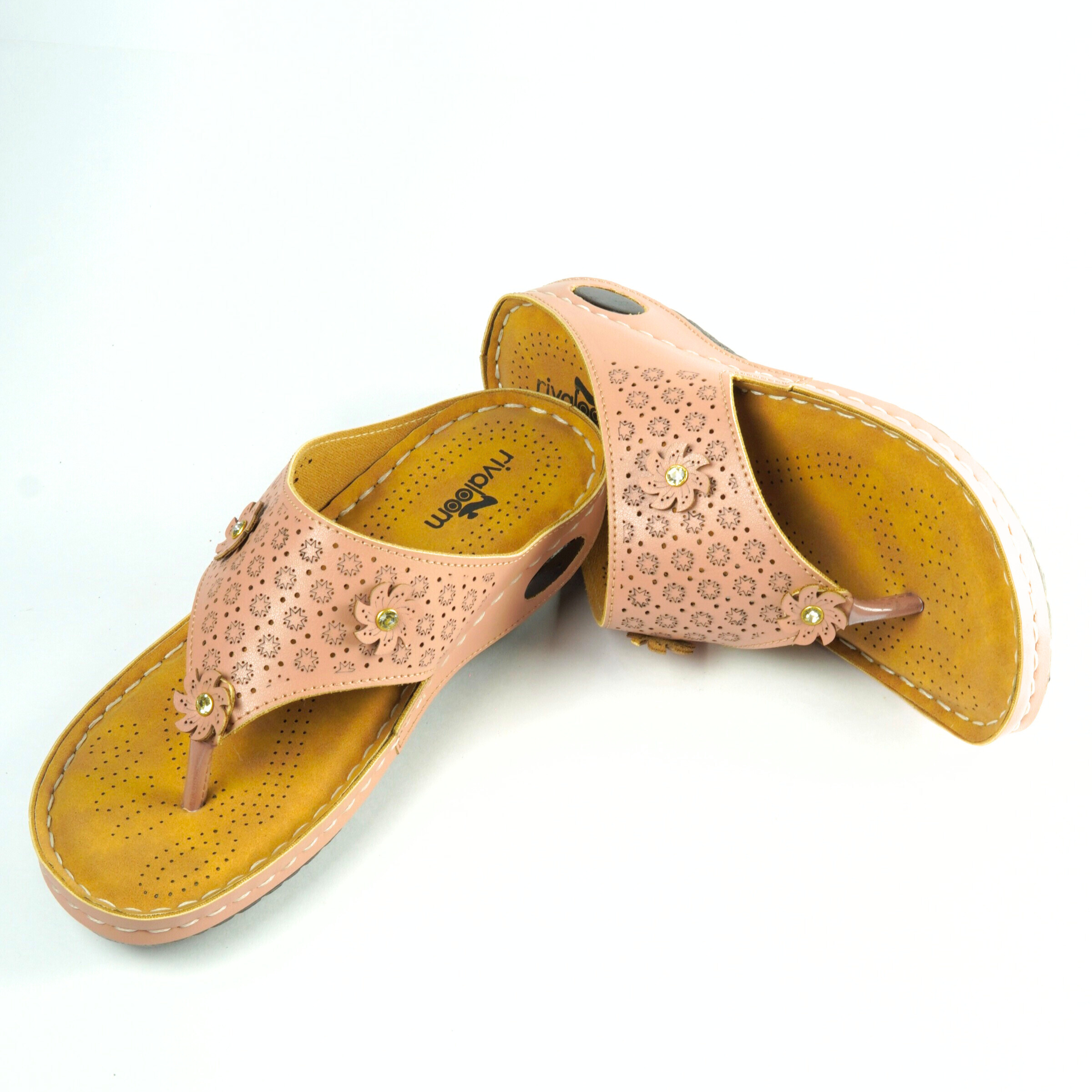 Rivaloom Hot Pink Floral Embellished Comfort Flats With Laser Cuts Sandals for Women | Anti-Slip Lightweight Soft Sole Slippers |