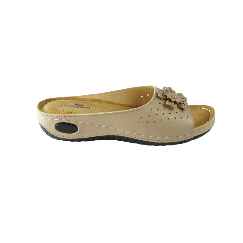 Rivaloom Stylish Comfort Beige Slippers with Flower Design