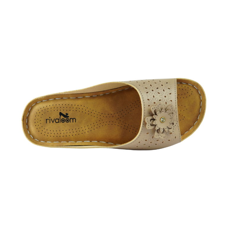 Rivaloom Stylish Comfort Beige Slippers with Flower Design