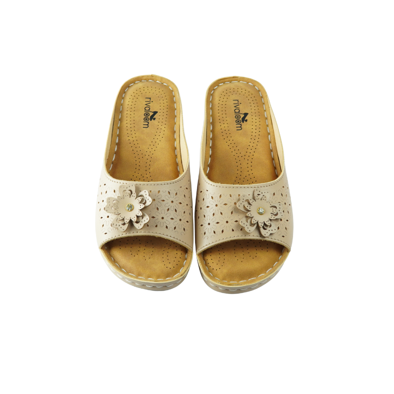 Rivaloom Stylish Comfort Beige Slippers with Flower Design