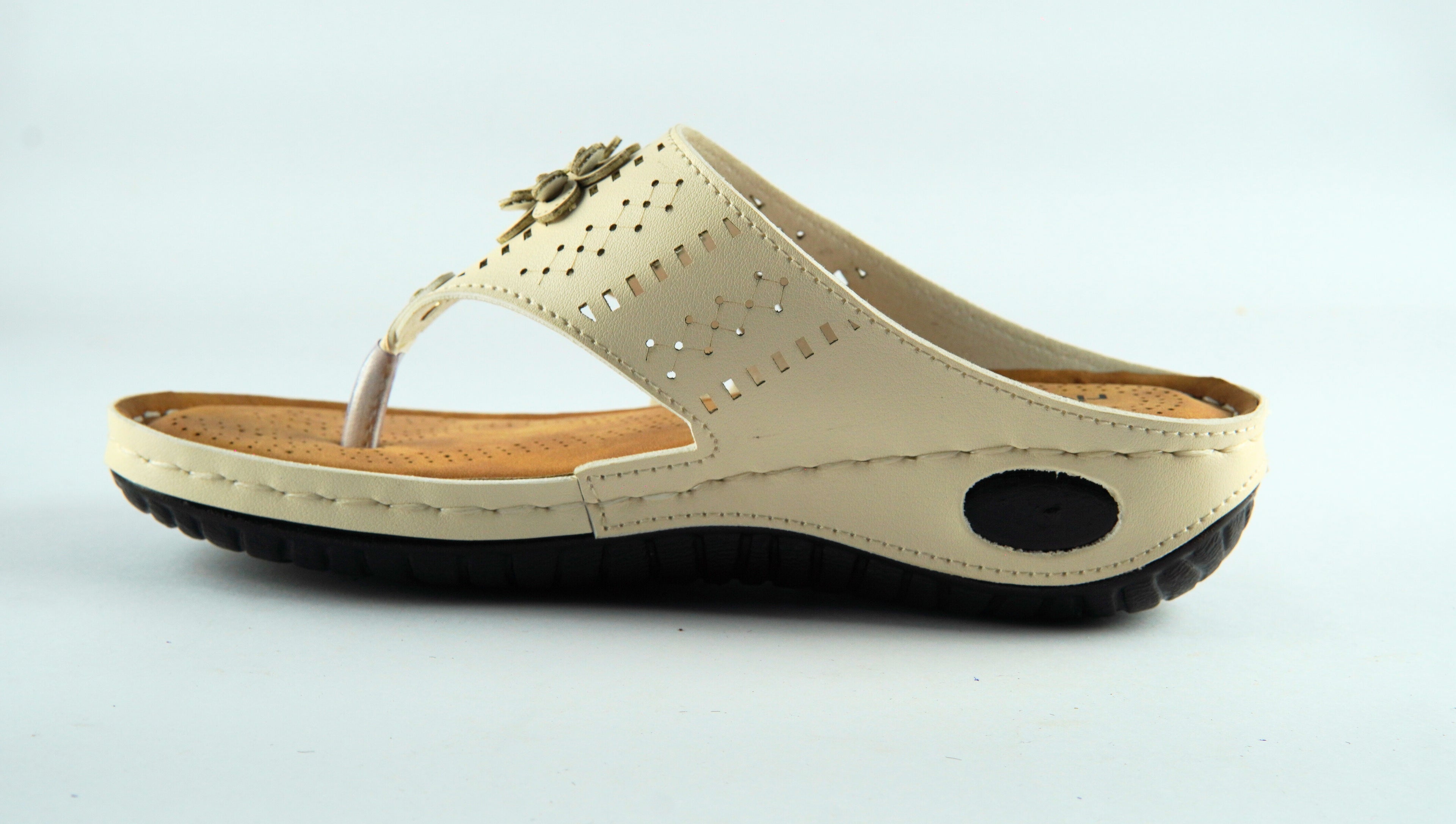 Rivaloom Stylish Off White Laser Cuts Open Toe Flats