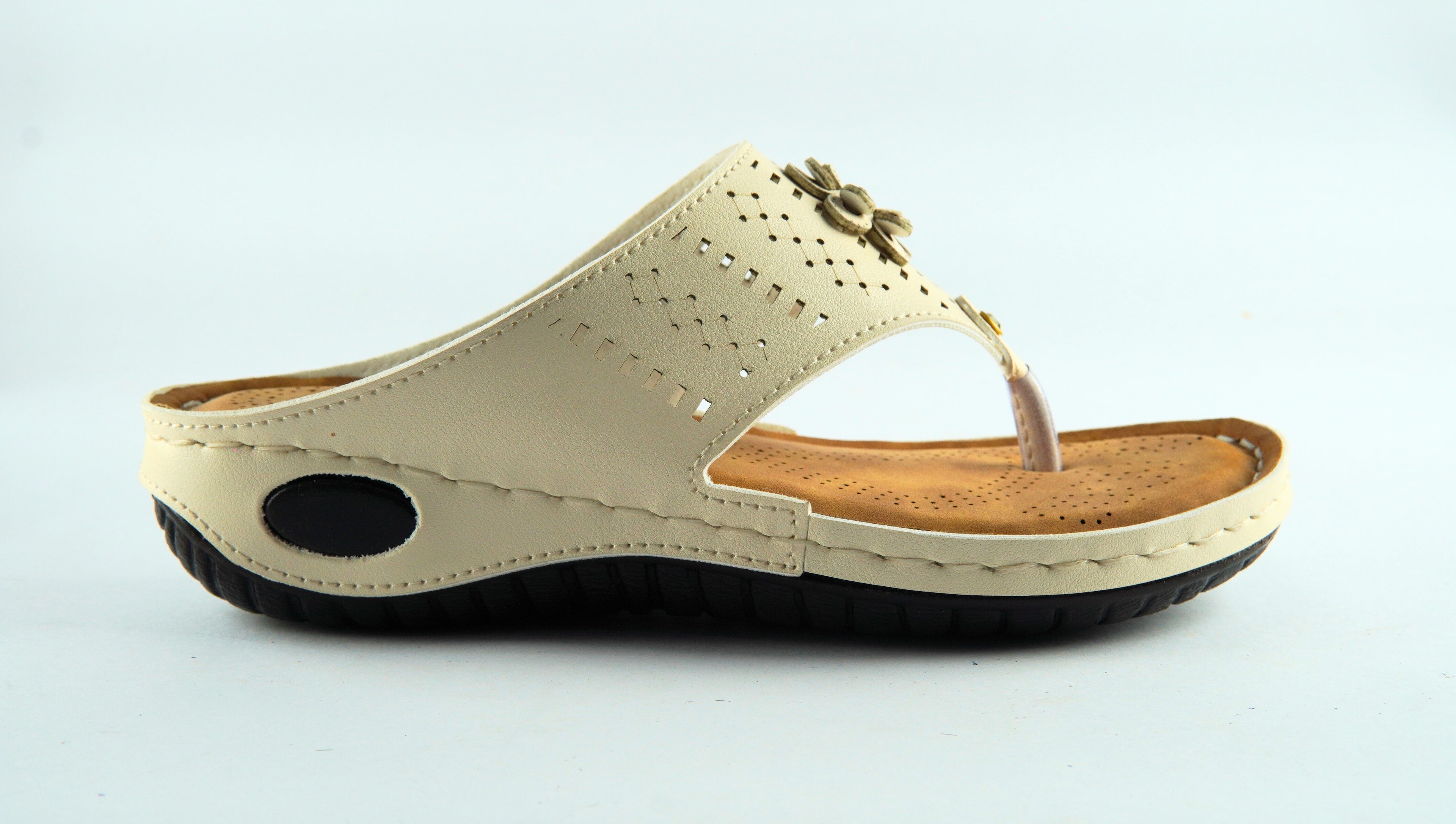 Rivaloom Stylish Off White Laser Cuts Open Toe Flats