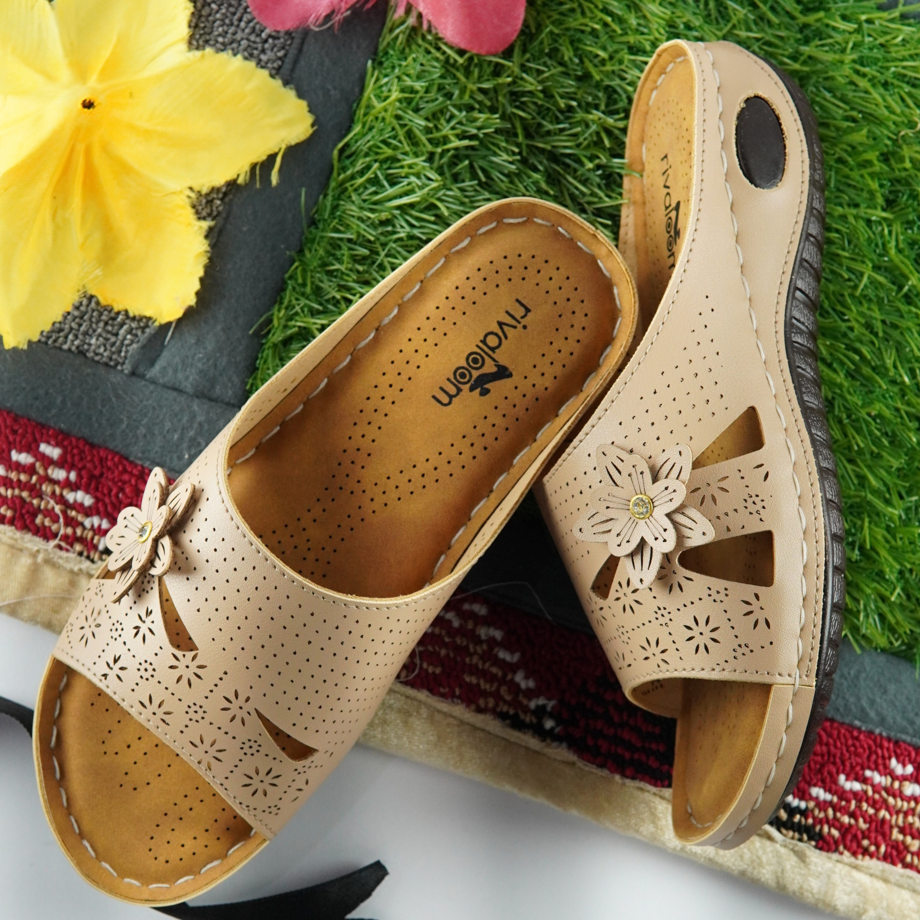 Rivaloom Women’s Floral Laser-Cut Open Toe Flats