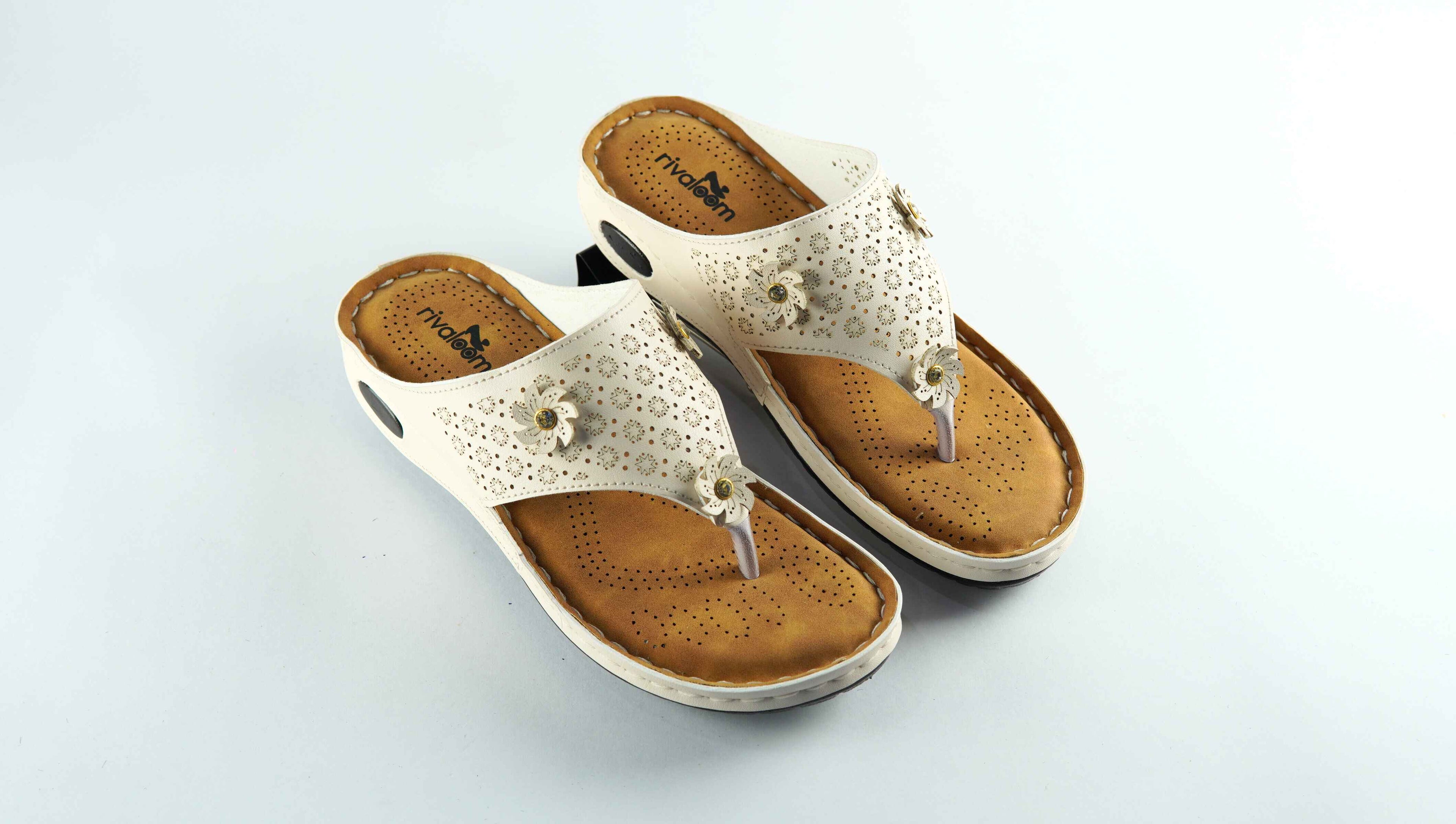 Rivaloom Off white Floral Embellished Comfort Flats With Laser Cuts