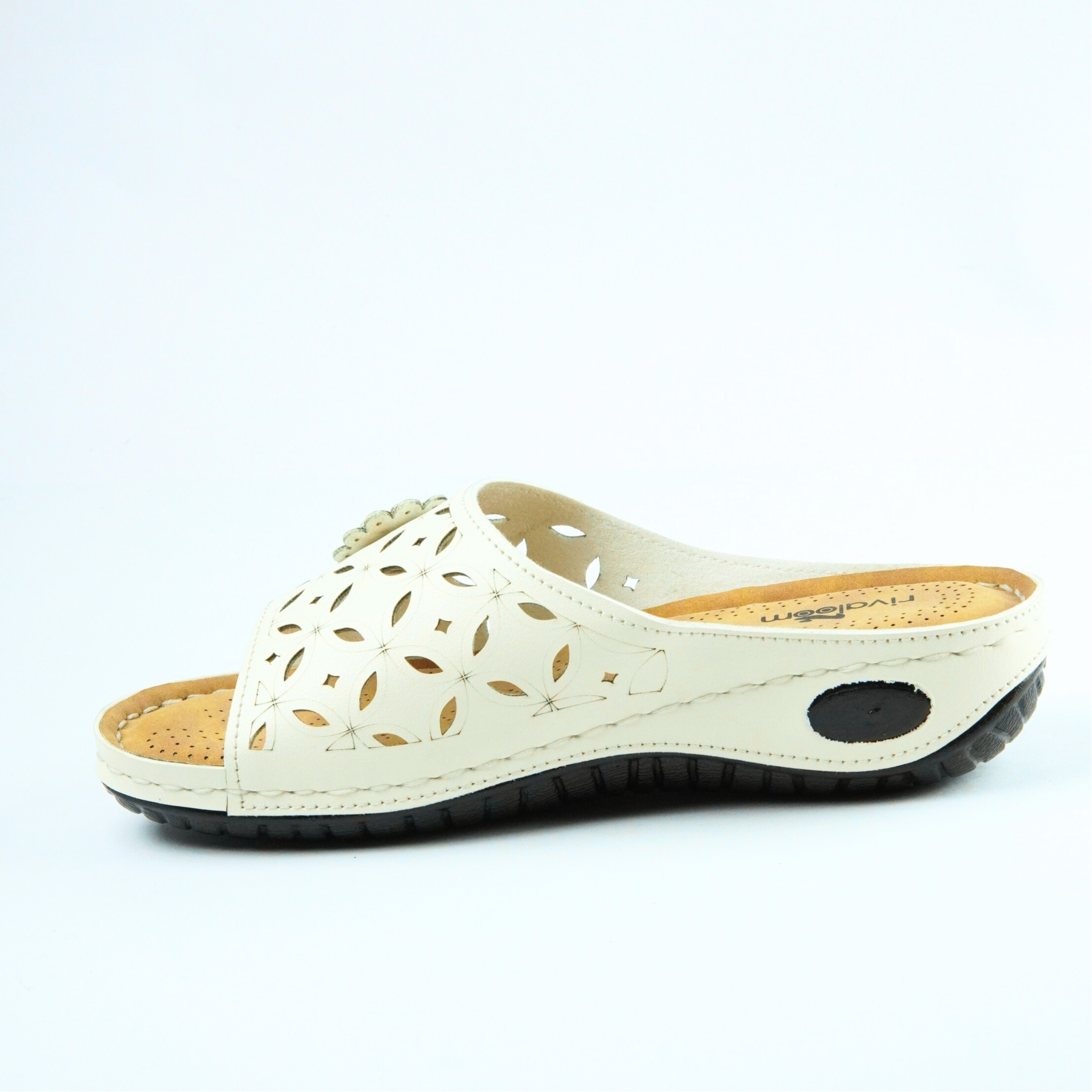 Rivaloom Women’s Stylish White Cutwork Slip-On Slippers | Comfortable Soft Sole Daily Wear Footwear | Fancy Floral Design Casual Slides