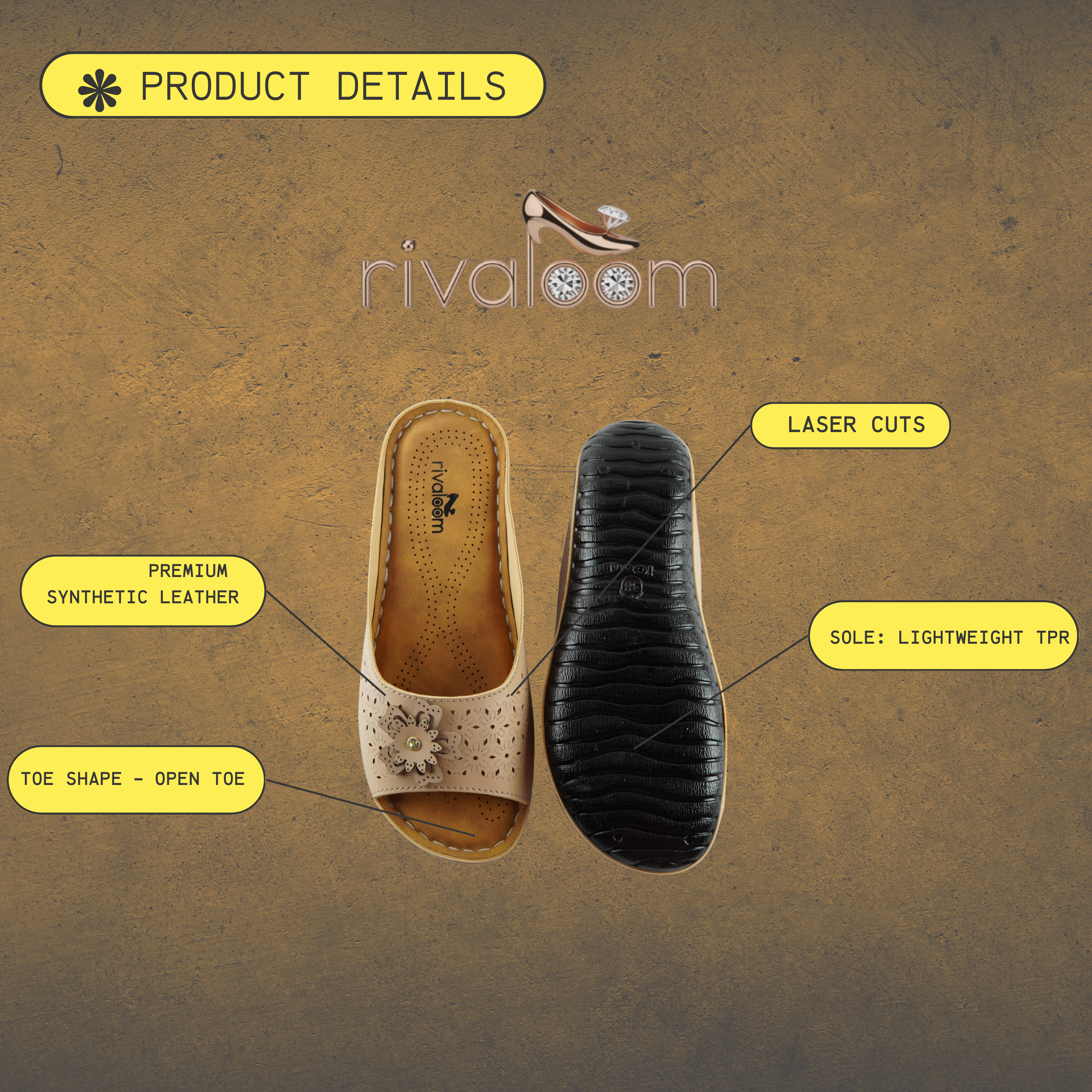 Rivaloom Stylish Comfort Beige Slippers with Flower Design