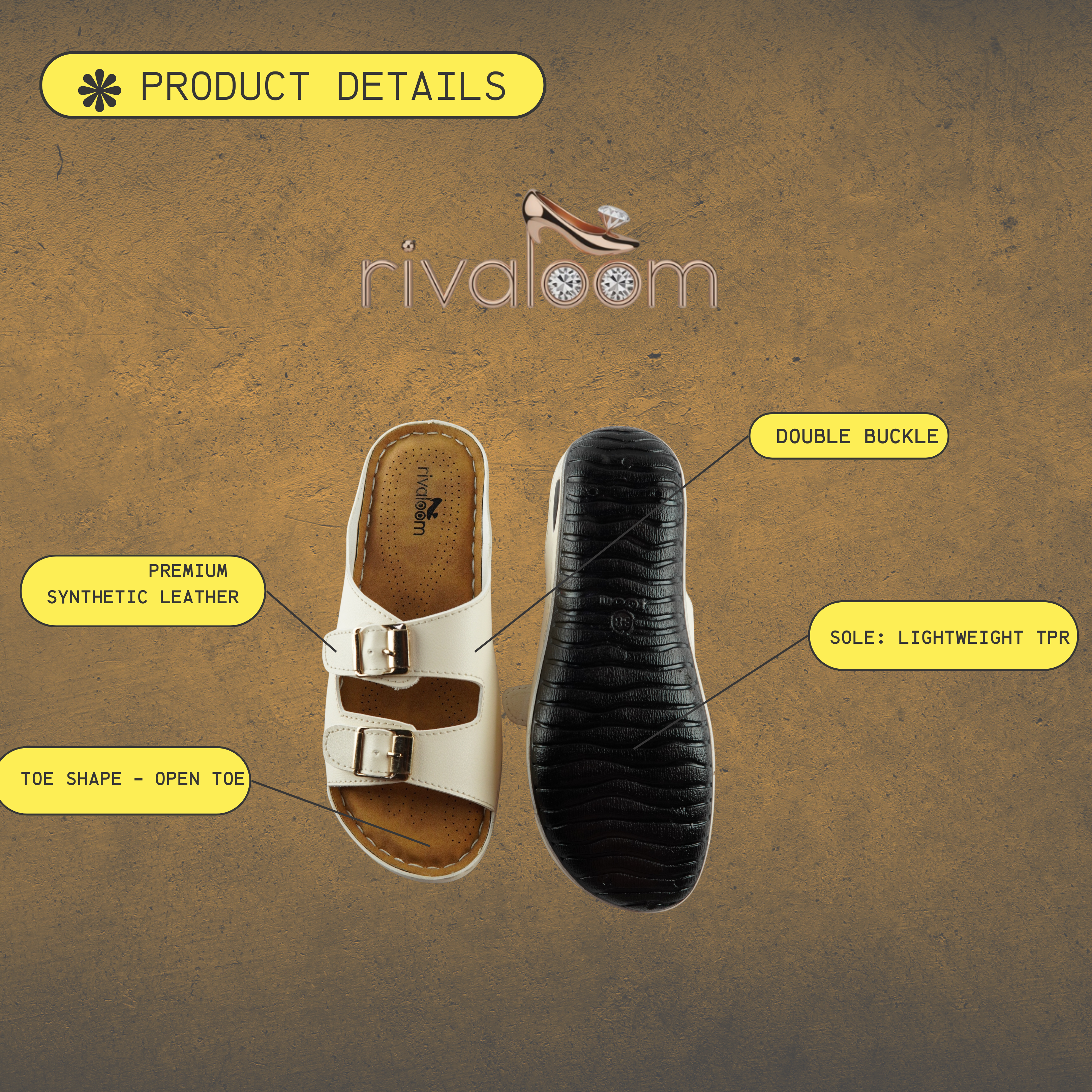 Rivaloom Women’s Stylish White Double Buckle Flats